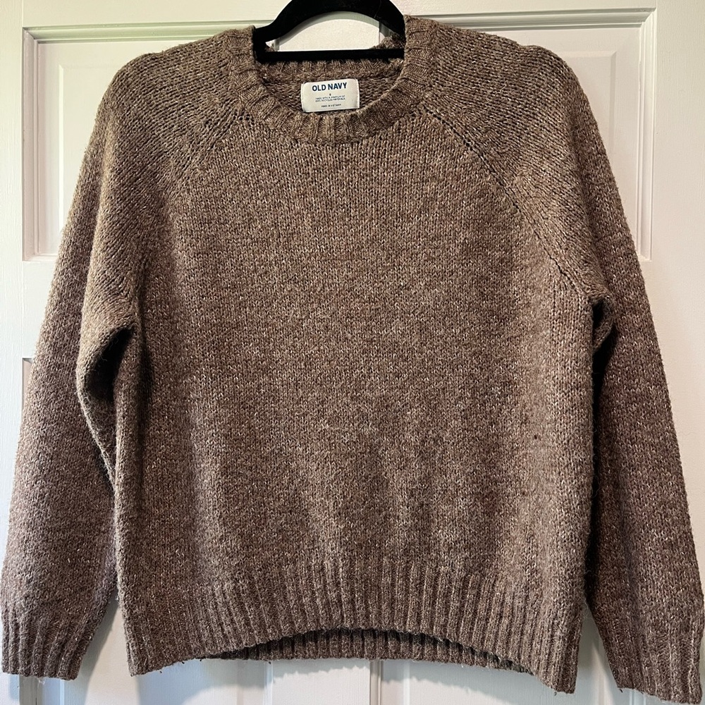 Old Navy Heathered Taupe-Brown Crewneck Sweater
